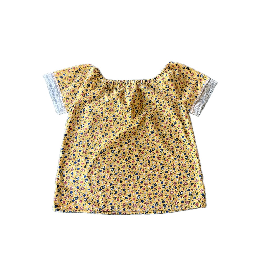Vintage 70s Handmade Yellow Floral Peasant Top Blouse Sz M Western Prarie